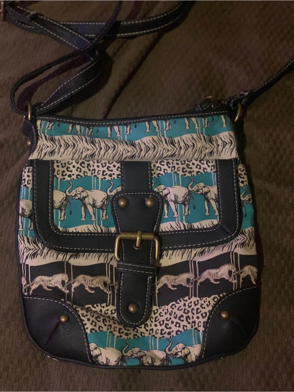 Bongo Teal and Navy Animal-Print Crossbody Bag